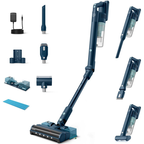 Пилосос Philips безпровідний Flex Series 5000, вологе прибирання, конт пил -0.27л, автон. робота до 60хв, PowerCyclone 10, сіро-зелений