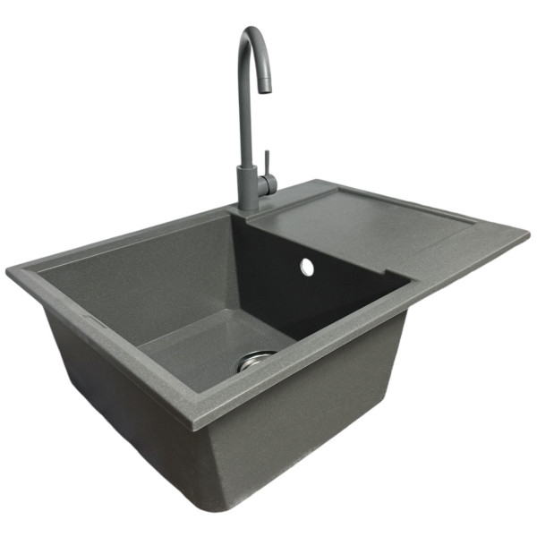 Набір кухонний Adamant Horizon Medium, штучний камінь, прямокут., з крилом, 700х500х230мм, чаша - 1, врізна, сірий + змішувач