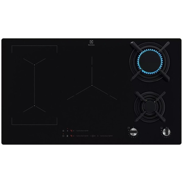 Варильна поверхня Electrolux комбінована (2 газ + 3 інд), 90см, розширена зона, чавун, чорний