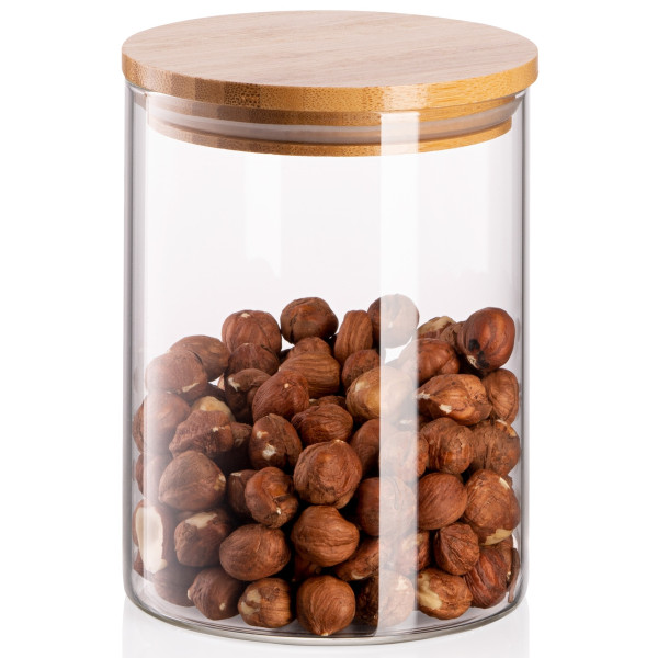 Банка для зберігання ARDESTO Midori, 540мл, скло, бамбук, кругла, прозорий