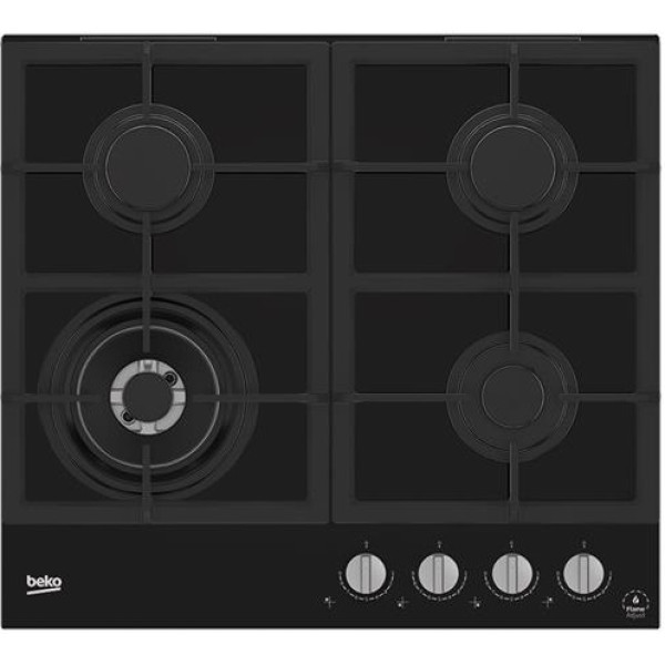 Варильна поверхня Beko газова на склі, 60см, чавун, чорний