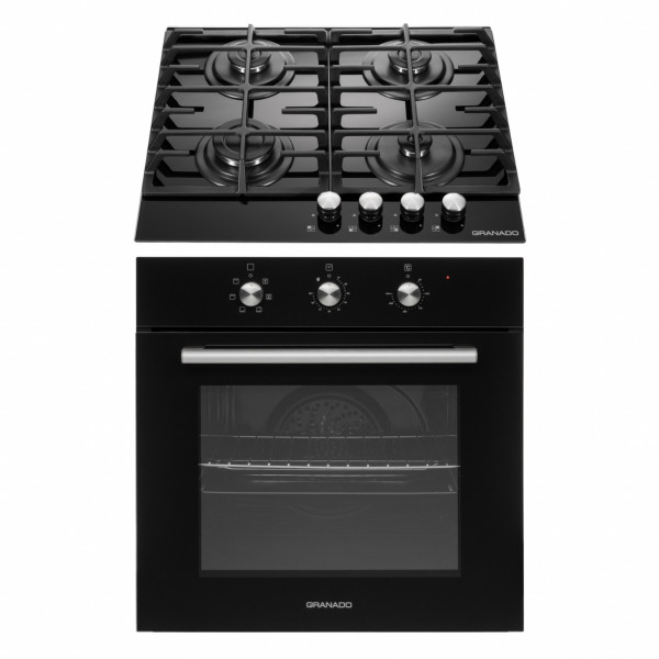 Комплект Духова шафа електрична GEO 62-0200 black + Варильна поверхня газова GGH 62-104 black glass