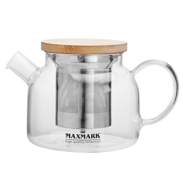 Скляний заварник з деревʼяною кришкою, 600 мл