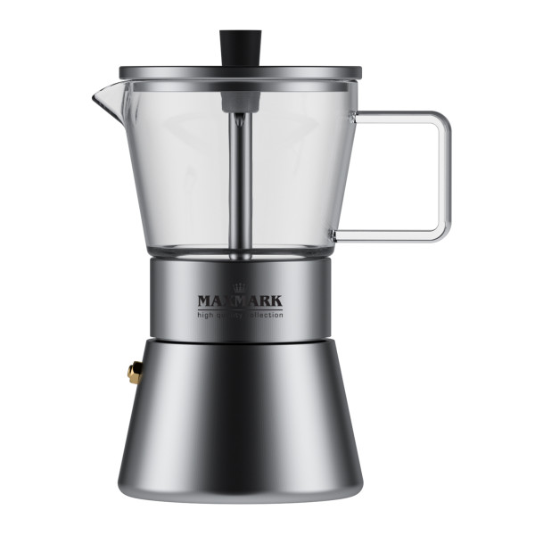 Кавоварка гейзерна 240 мл, на 4 чашки, нержавіюча сталь / скло