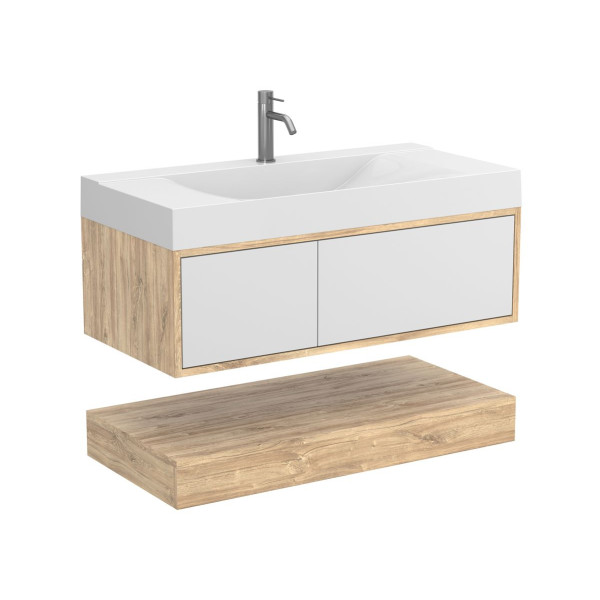 Тумба підвісна DUO Дуб Канзас з умивальником FLY 1000