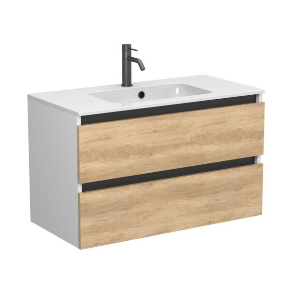 Тумба підвісна NATURA Дуб Небраска з умивальником DELLA 900