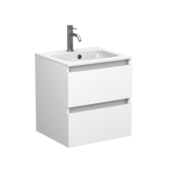 Тумба підвісна NATURA біла матова з умивальником DELLA 500