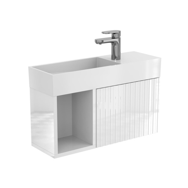 Тумба підвісна AURA біла глянцева з умивальником TONI 650