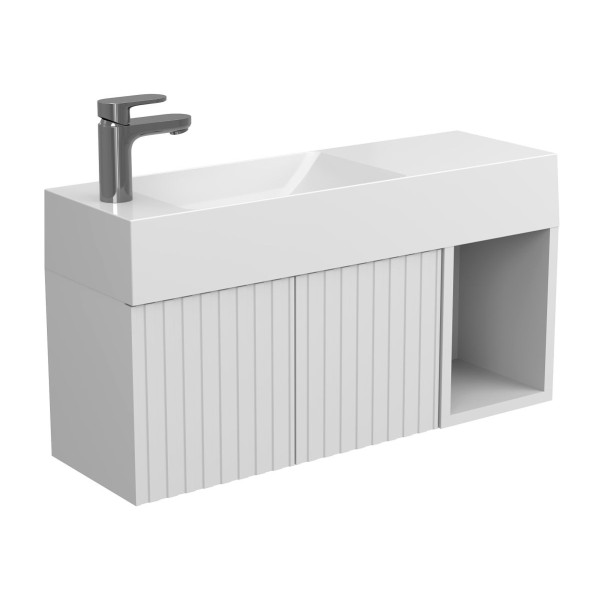 Тумба підвісна AURA біла soft-touch з умивальником SHANGHAI L