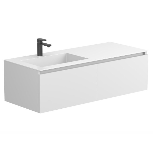 Тумба підвісна BASE МДФ фарбований Білий 0300n, soft-touch з умивальником ERICA 1200 L