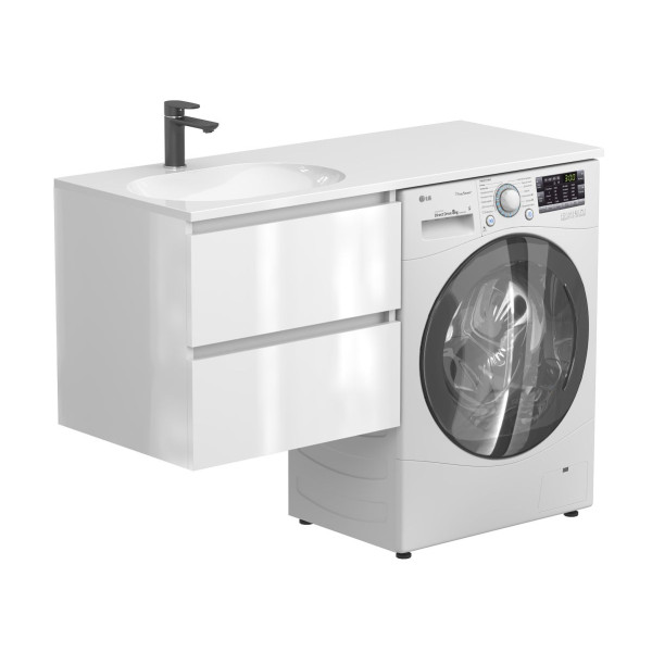 Тумба підвісна LUMO Біла глянцева з умивальником LAKE 1250 L