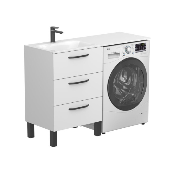 Тумба підлогова TESSA МДФ фарбований Білий 0300n, soft-touch з умивальником JESSEL 1200 L