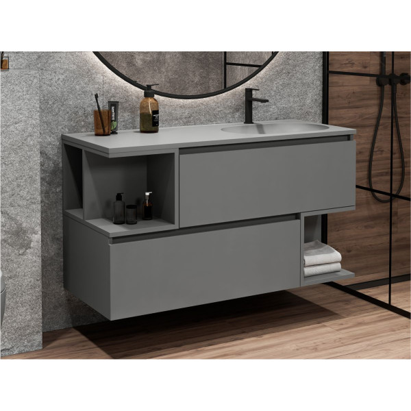Тумба підвісна URBAN Сіра матова з умивальником NEW YORK 1200 R
