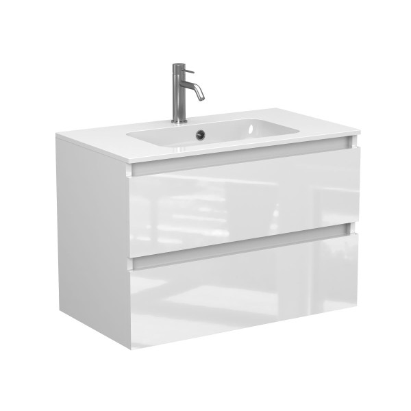 Тумба підвісна NATURA біла глянцева з умивальником DELLA 800