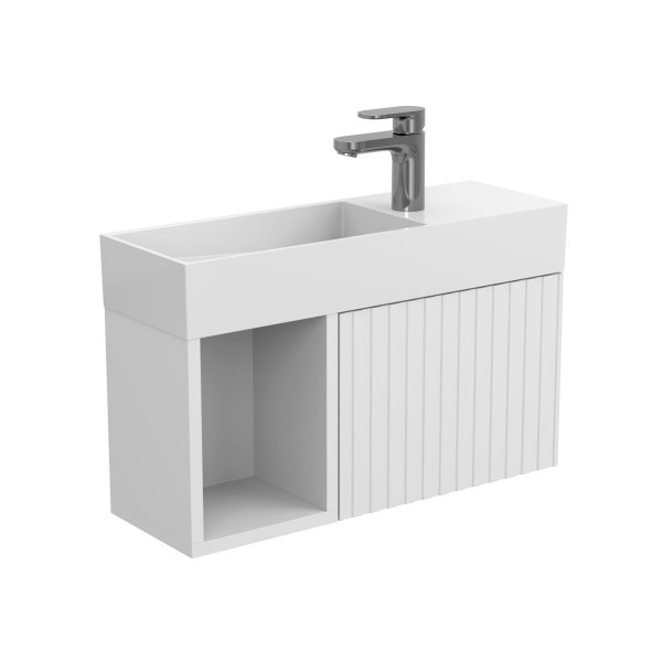 Тумба підвісна AURA біла soft-touch з умивальником TONI 650