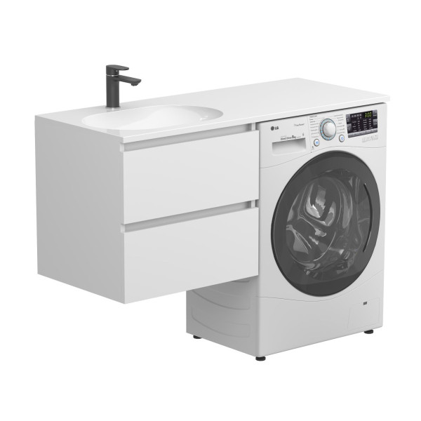 Тумба підвісна LUMO Біла матова з умивальником LAKE 1250 L