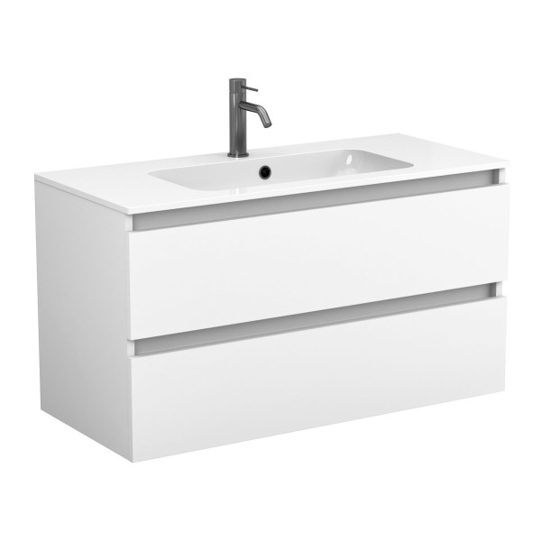 Тумба підвісна NATURA біла матова з умивальником DELLA 1000