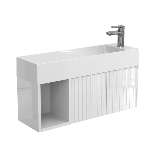 Тумба підвісна AURA біла глянцева з умивальником SHANGHAI R