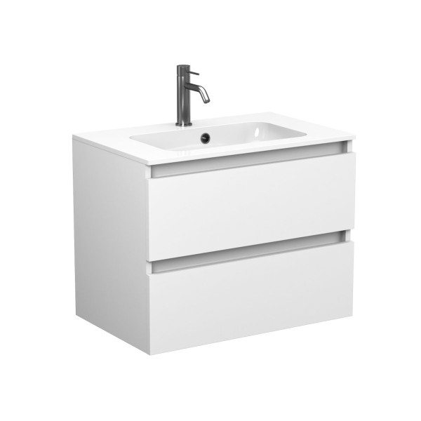 Тумба підвісна NATURA біла матова з умивальником DELLA 700