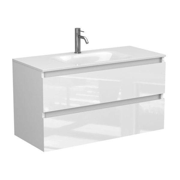 Тумба підвісна NATURA біла глянцева з умивальником JESSEL 1000