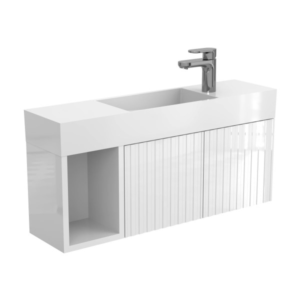 Тумба підвісна AURA біла глянцева з умивальником TONI 850