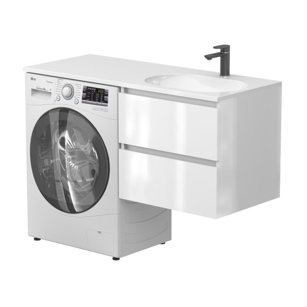 Тумба підвісна LUMO Біла глянцева з умивальником LAKE 1250 R