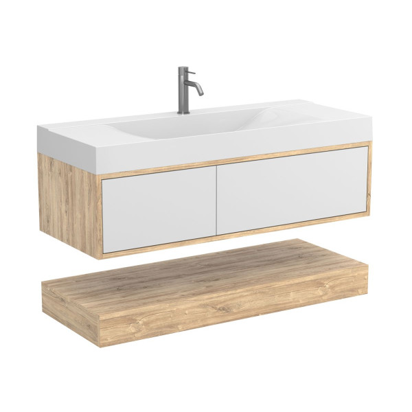 Тумба підвісна DUO Дуб Канзас з умивальником FLY 1200