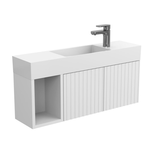 Тумба підвісна AURA біла soft-touch з умивальником TONI 850