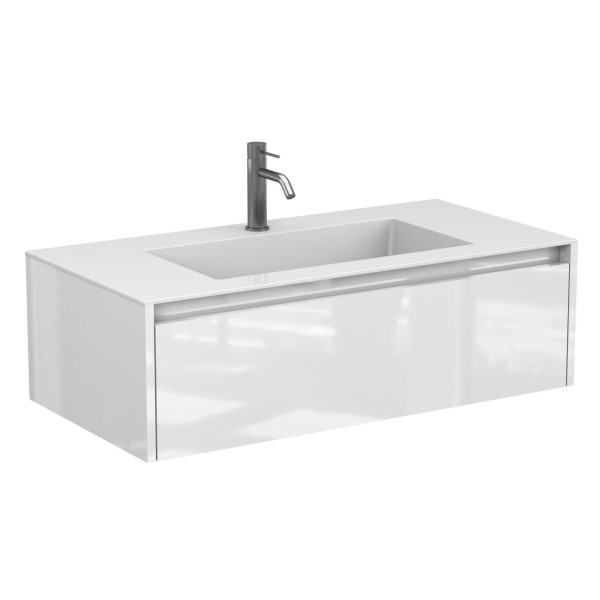 Тумба підвісна UNO біла глянцева з умивальником ERICA 1000