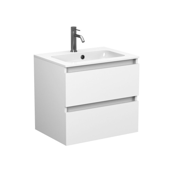 Тумба підвісна NATURA біла матова з умивальником DELLA 600