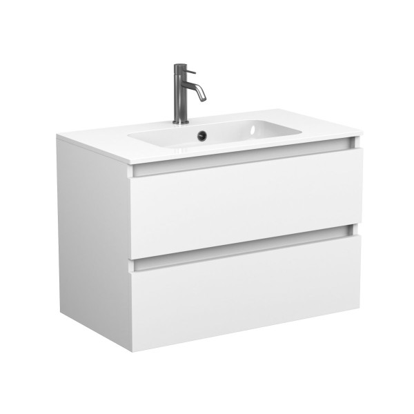 Тумба підвісна NATURA біла матова з умивальником DELLA 800