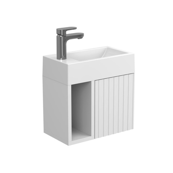 Тумба підвісна AURA біла soft-touch з умивальником FARO