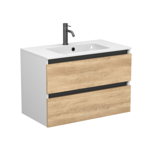 Тумба підвісна NATURA Дуб Небраска з умивальником DELLA 800