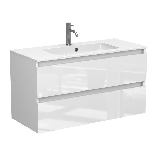 Тумба підвісна NATURA біла глянцева з умивальником DELLA 1000