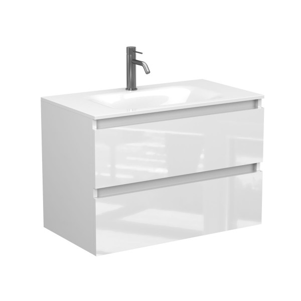 Тумба підвісна NATURA біла глянцева з умивальником JESSEL 800