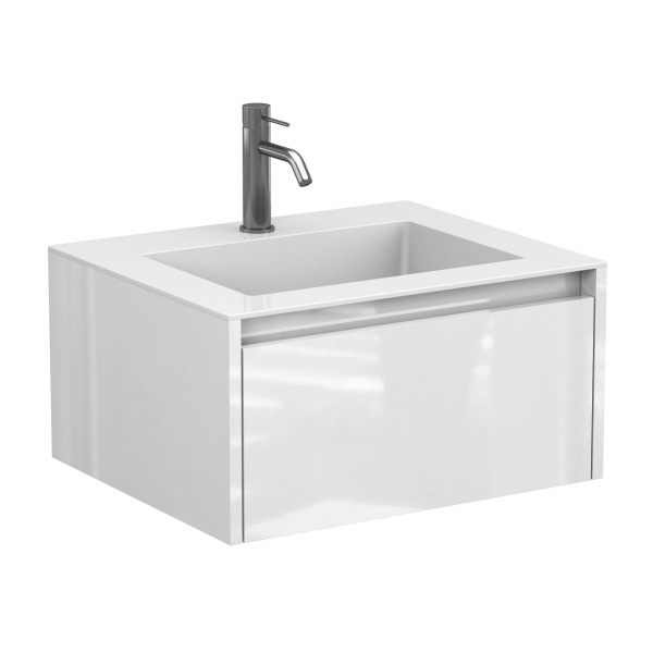 Тумба підвісна UNO біла глянцева з умивальником ERICA 600