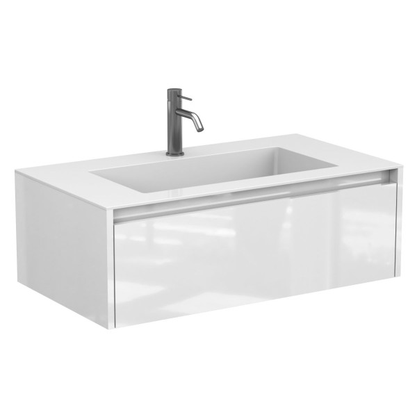 Тумба підвісна UNO біла глянцева з умивальником ERICA 900