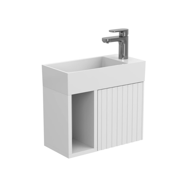 Тумба підвісна AURA біла soft-touch з умивальником TONI 450