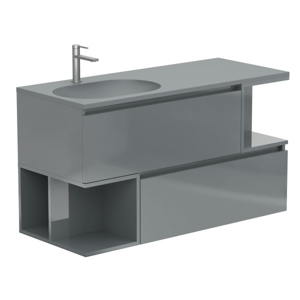 Тумба підвісна URBAN Сіра глянцева з умивальником NEW YORK 1200 L