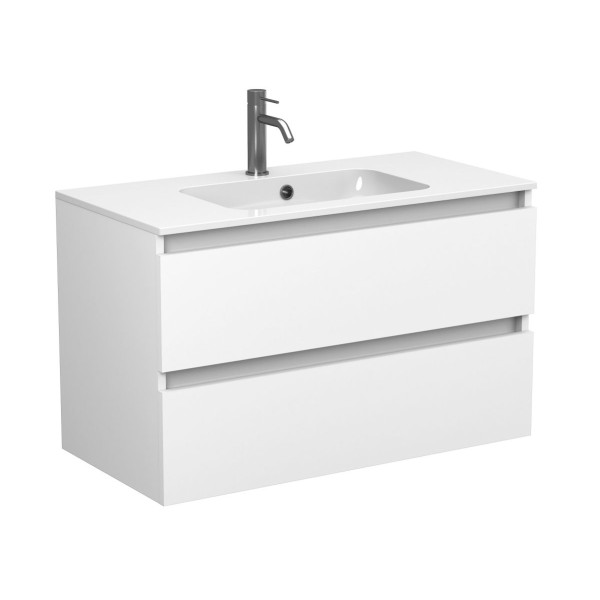 Тумба підвісна NATURA біла матова з умивальником DELLA 900