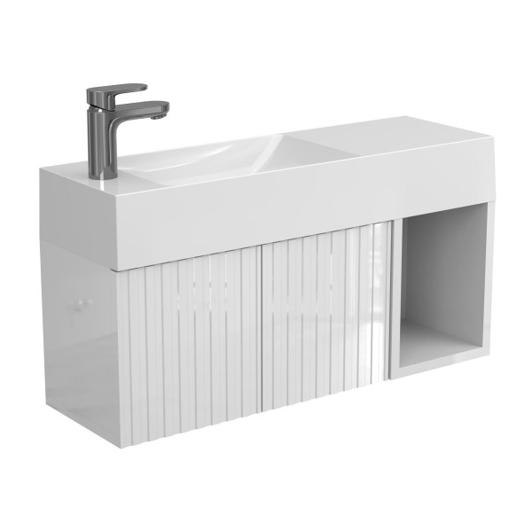 Тумба підвісна AURA біла глянцева з умивальником SHANGHAI L