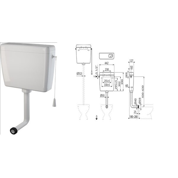 Бачок зливний AlcaPlast UNI DUAL, A930-H-1/2"