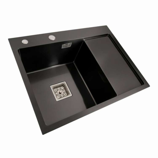 Кухонні мийки 65*50 L Мийка PVD чорна Platinum Handmade (квадратний сифон 3,0/1,0)