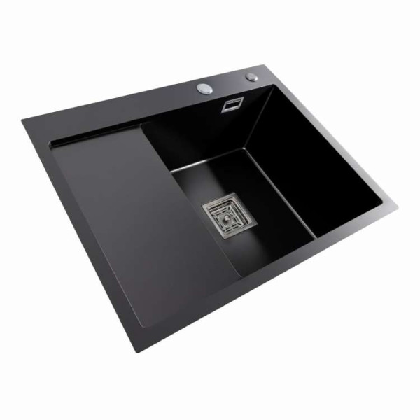 Кухонні мийки 65*50 R Мийка PVD чорна Platinum Handmade (квадратний сифон 3,0/1,0)