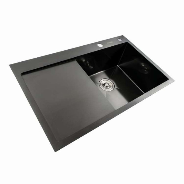 Кухонні мийки 78*48 R Мийка PVD чорна Platinum Handmade (два отвори, круглий сифон 3,0/0,8)