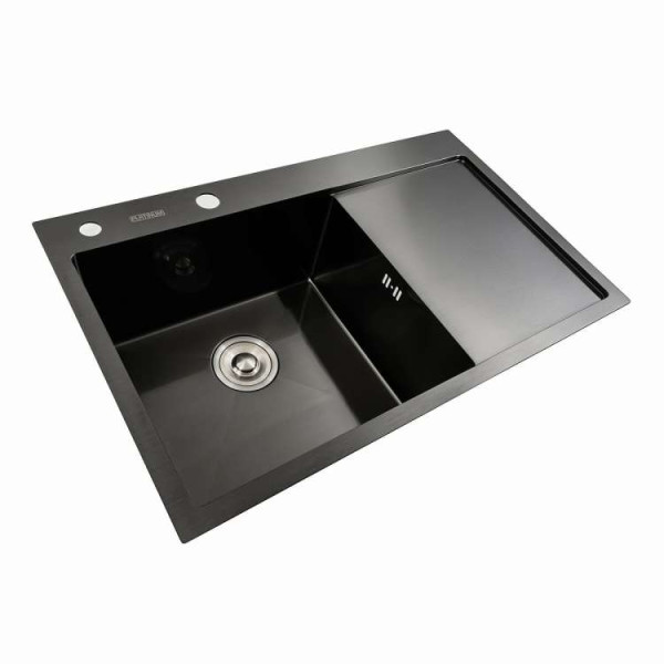 Кухонні мийки 78*48 L Мийка PVD чорна Platinum Handmade (два отвори, круглий сифон 3,0/0,8)